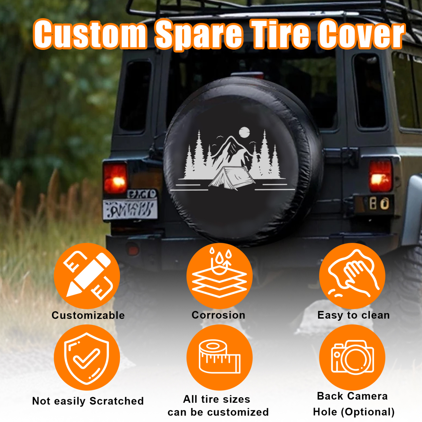 Custom Spare Tire Cover - Personalized Wheel Tire Cover Protectors Add Your Photo Logo Design, PVC Waterproof Universal Tire Covers with Camera Hold for Jeep Wrangler Trailer RV SUV All Vehicle