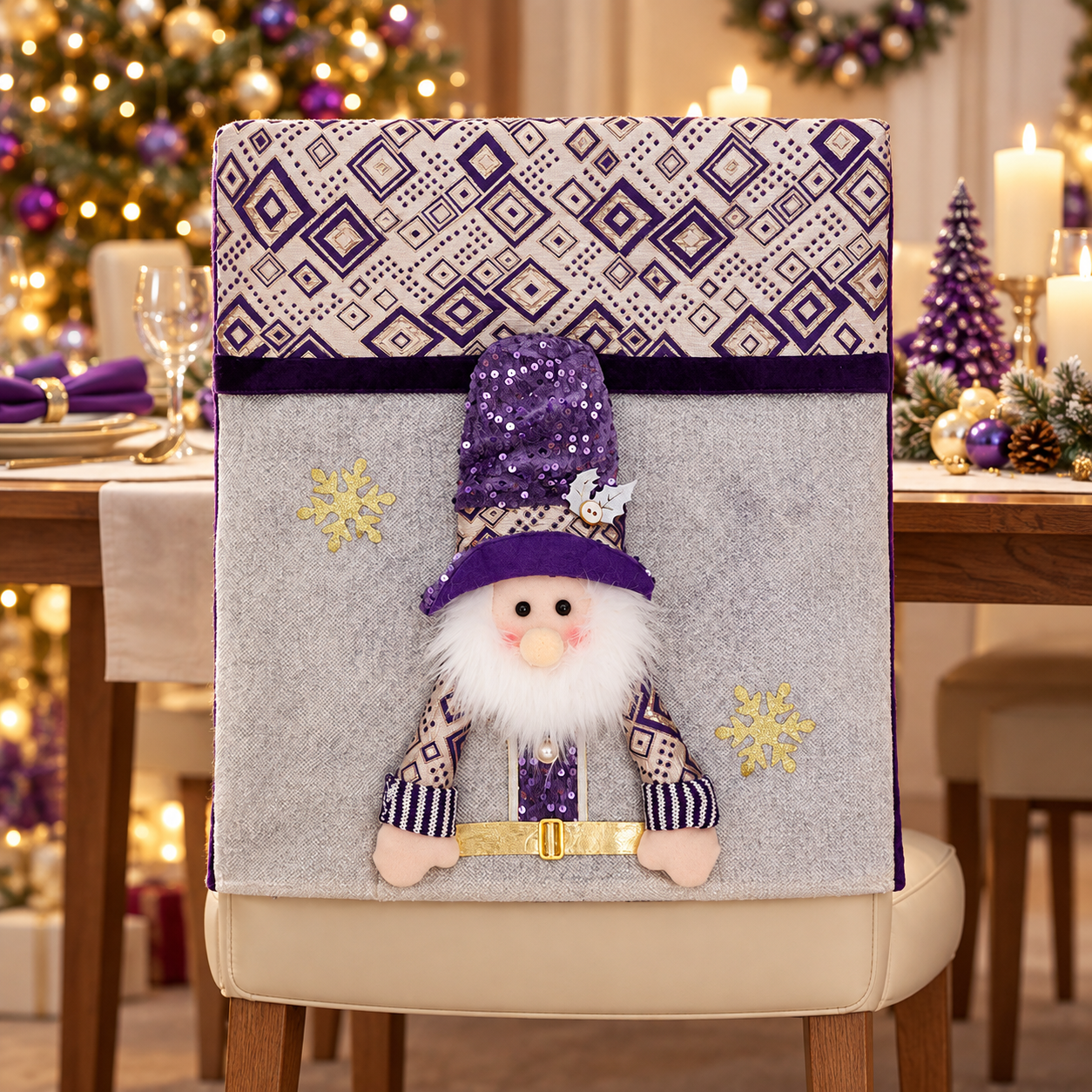 Personalized Christmas Chair Back Cover, Custom Name Santa Hat Slipcover, Gingerbread Gnome Chair Decor, Holiday Gift for Family