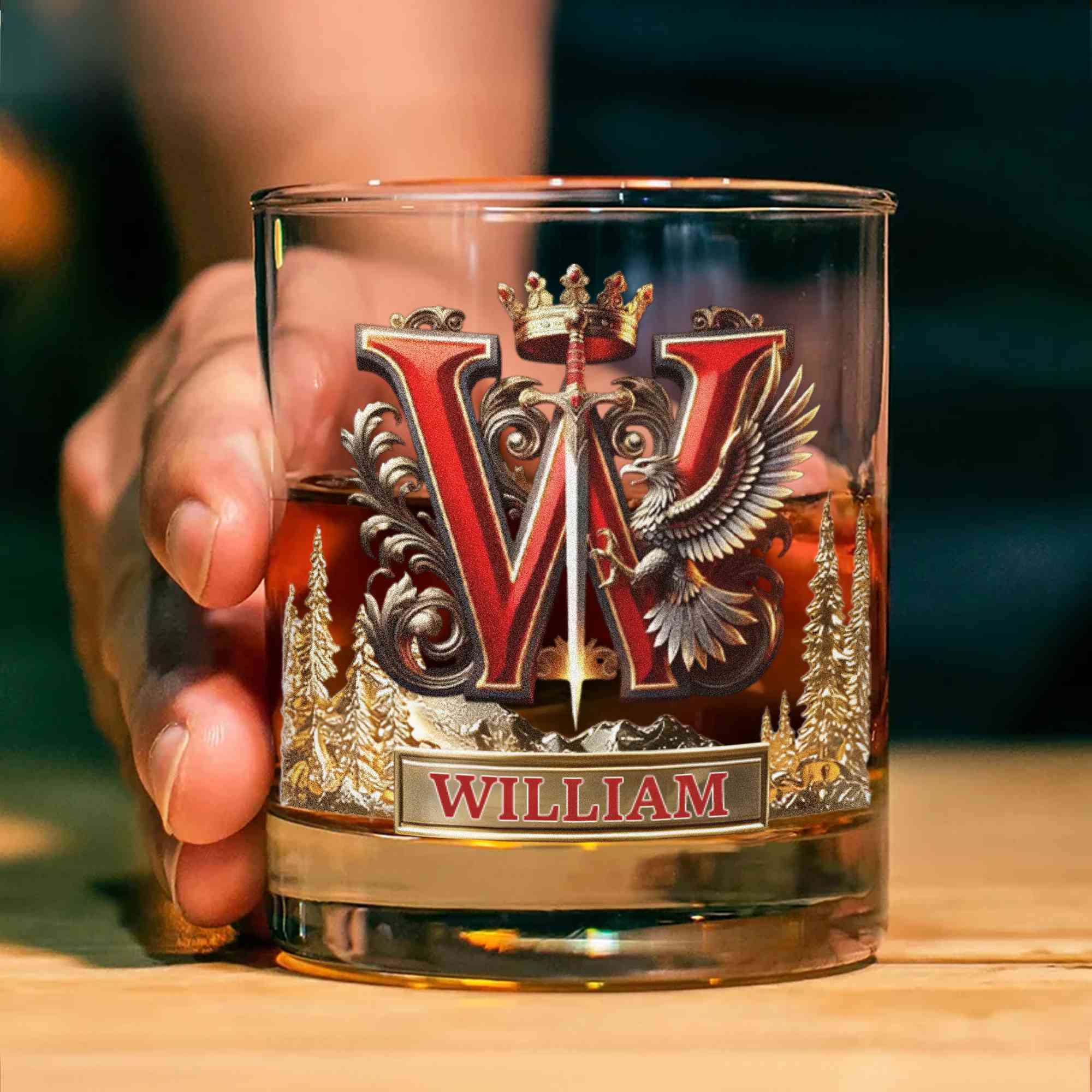 Custom Name Eagle & Sword Crown Alphabet Wine Glass, 10oz Bourbon Whiskey Old Fashioned Glass, Birthday/Father's Day/Wedding Gift for Him/Dad/Best Men