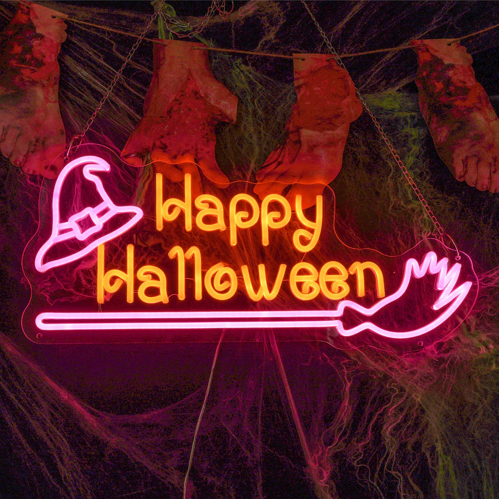 Custom Handmade Happy Halloween Neon Sign, Spooky LED Wall Decor For Party & Home