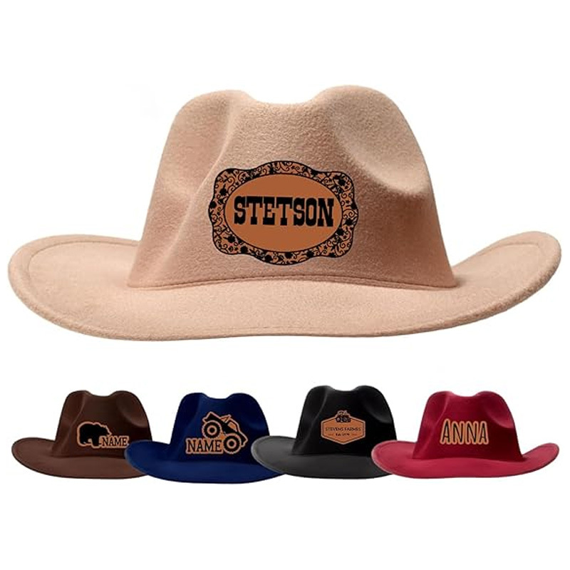 Personalized Toddler Boys Cowboy Hat, 2-8t Kids Western Cowboy Hat, Custom Name Sewn Leather Patch Cowgirl Hat