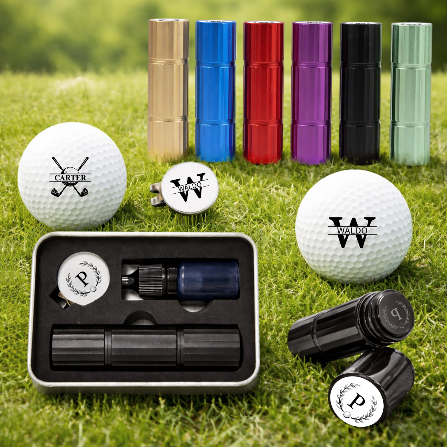 Custom Golf Ball Stamp - Double Sided Personalized 2-in-1 Marker with Name & Icon, Dual Head Reusable Ink Stamper, Water-Proof & Smudge-Free, Ideal Golf Gifts for Men, Dad, Husbands, Golfing Gear