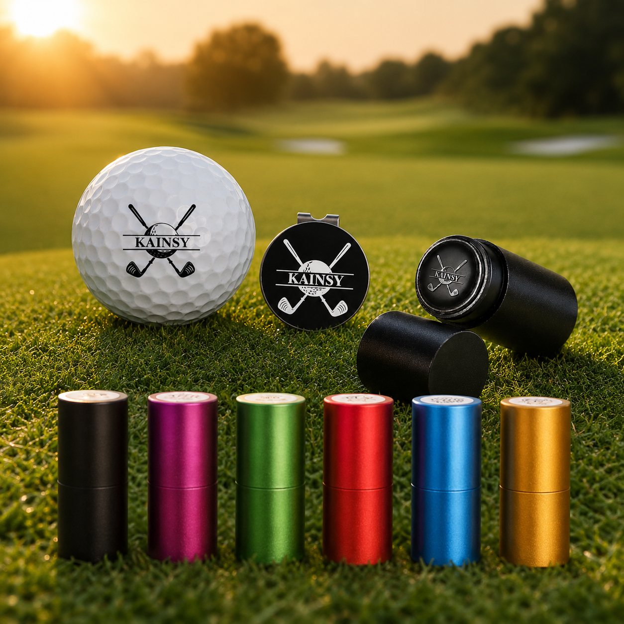 Custom Golf Ball Stamp with Engraved Box, Personalized Logo Stamper and Hat Clip Kit, Waterproof Golf Marker Gift for Dad Husband Golfer