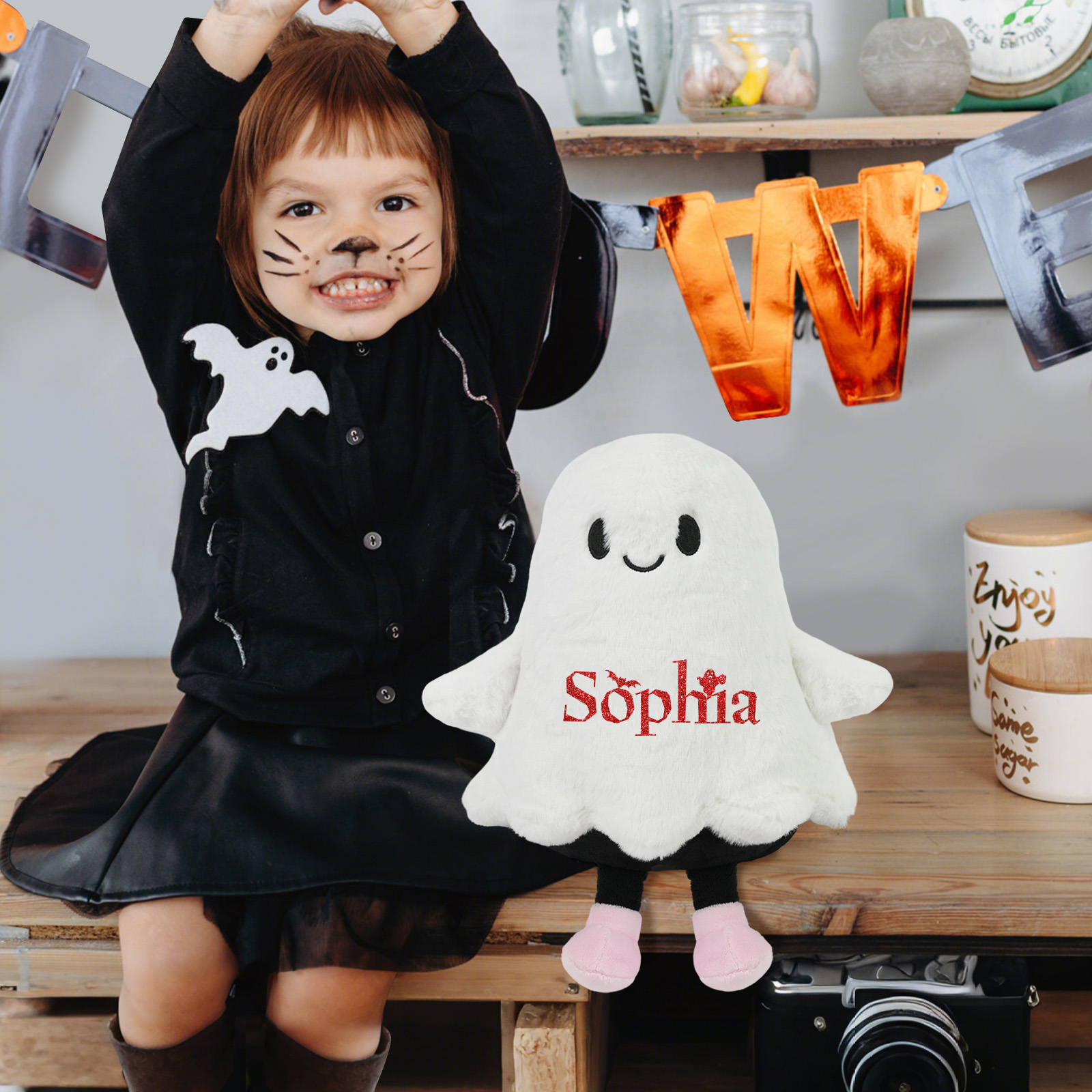 Custom Halloween Ghost Plush, Personalized My First Halloween Stuffed Animal, Soft Ghost Toy Gift for Baby Girls Boys Kids