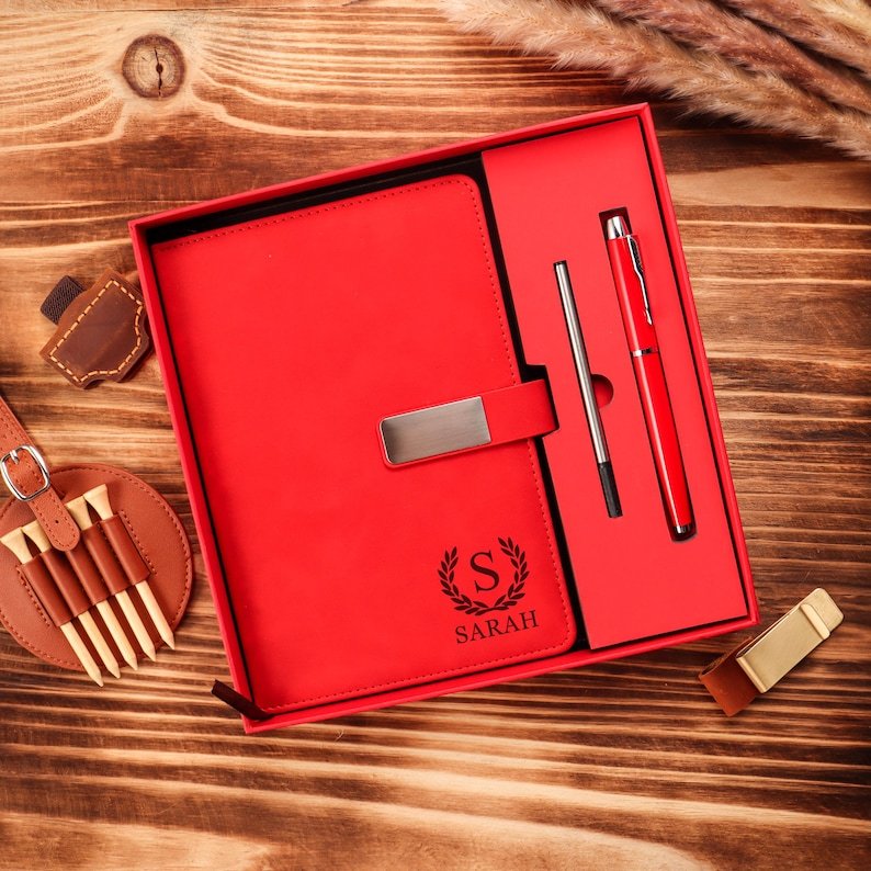 Custom Engraved Notebook With Pen, Leather Notebook Set, End Of Year Thank You Gift, Matching Pen, Custom Graduation Gifts, New Job Present