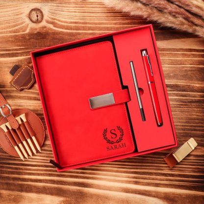 Custom Engraved Notebook With Pen, Leather Notebook Set, End Of Year Thank You Gift, Matching Pen, Custom Graduation Gifts, New Job Present