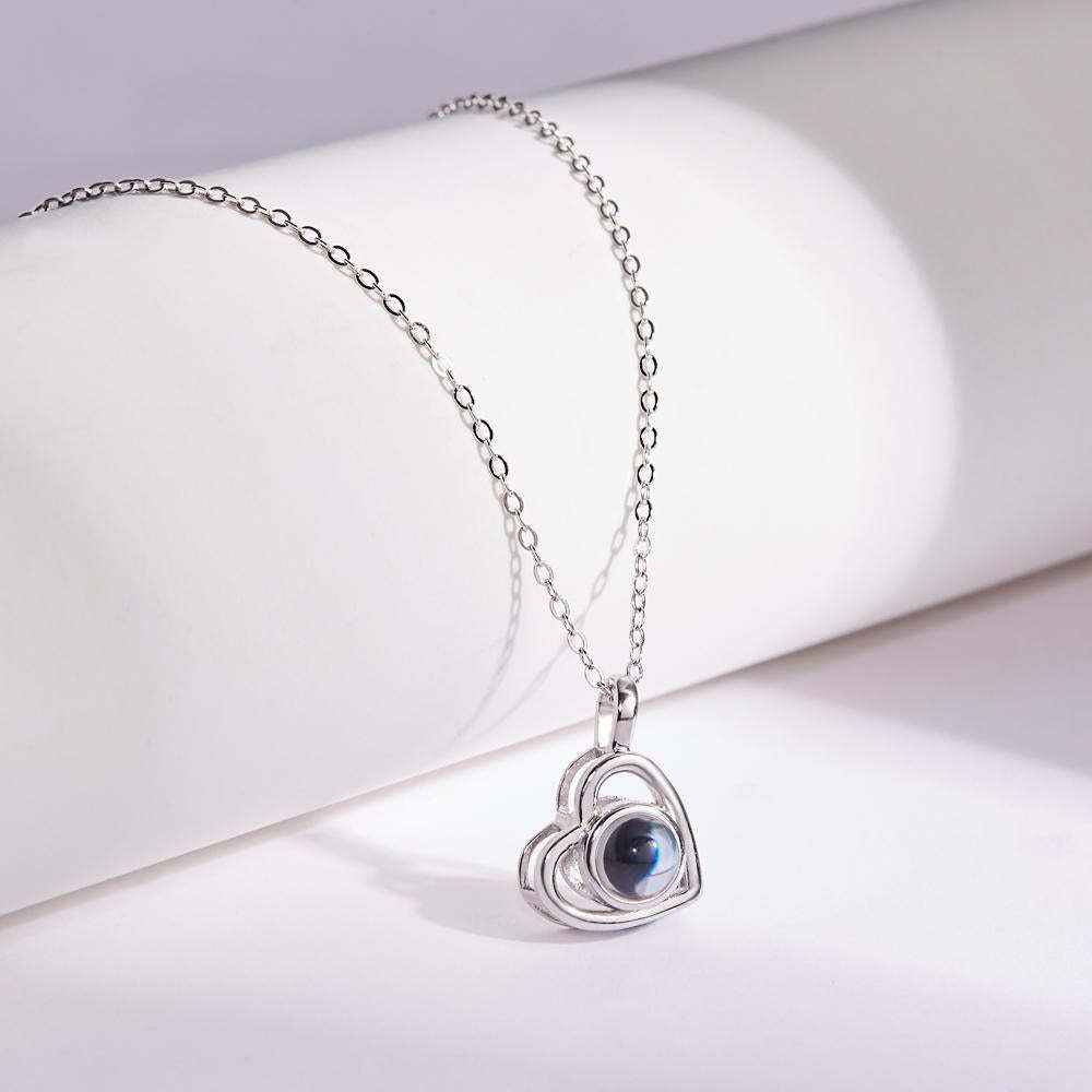 Custom Photo Necklace Projection Heart-shaped Hollow Couple Theme Gifts