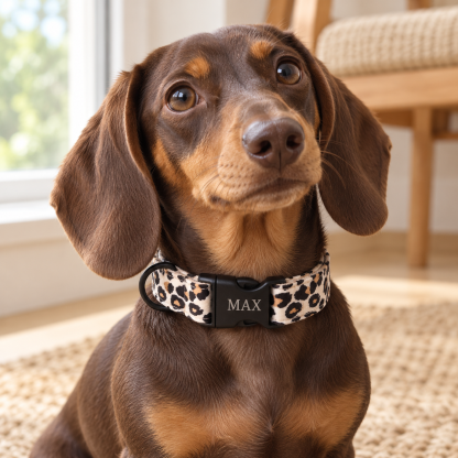 Personalized Leopard Print Dog Collar – Custom Engraving & Adjustable Fit