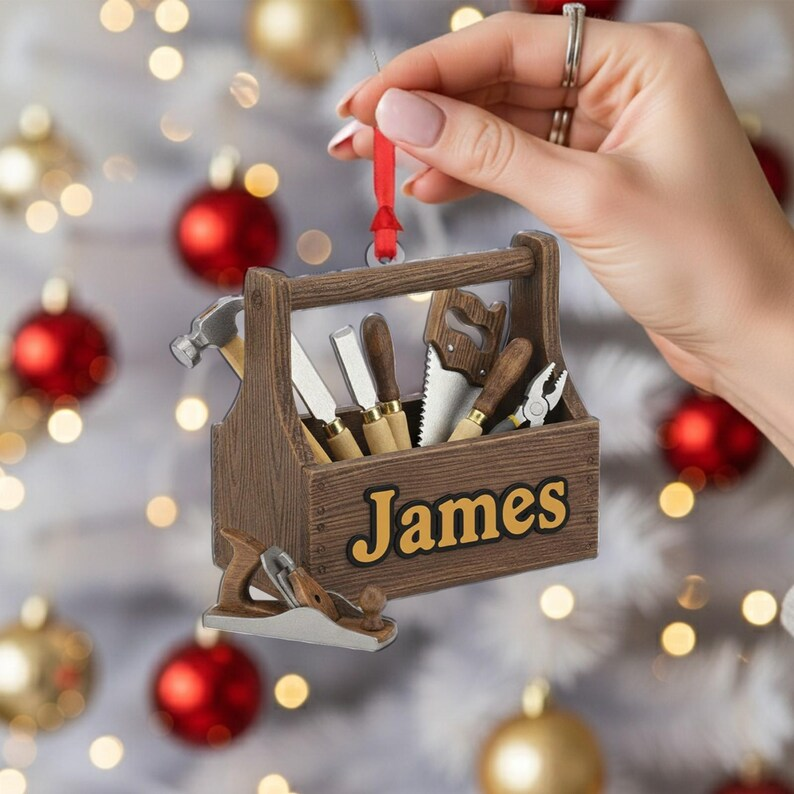 Personalized Toolbox Ornament | Handyman Carpenter Woodworker Christmas Gift