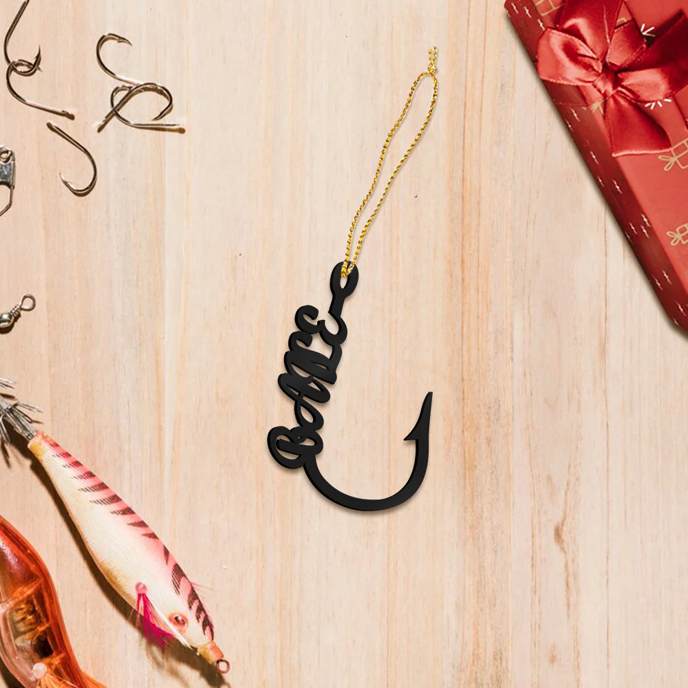 Personalized Lightweight Metal Fishing Hook Ornament with Name Christmas Tree Decoration Christmas Gift for Fishing Lovers