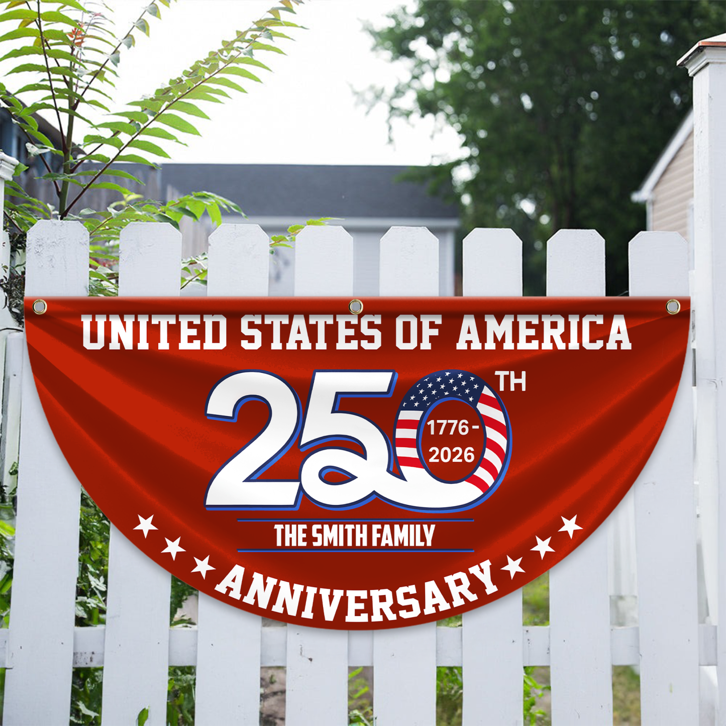 Personalized America 250th Anniversary Bunting Flag Patriotic 250th Anniversary 1776 2026 United States of America Non-Pleated Fan Flag