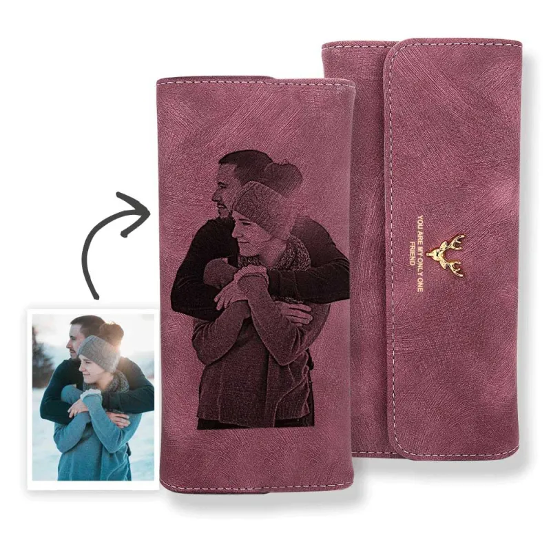 Gifts For Woman - Custom Photo Engraved Wallet | Women's Long Leather Wallet Valentine's Day