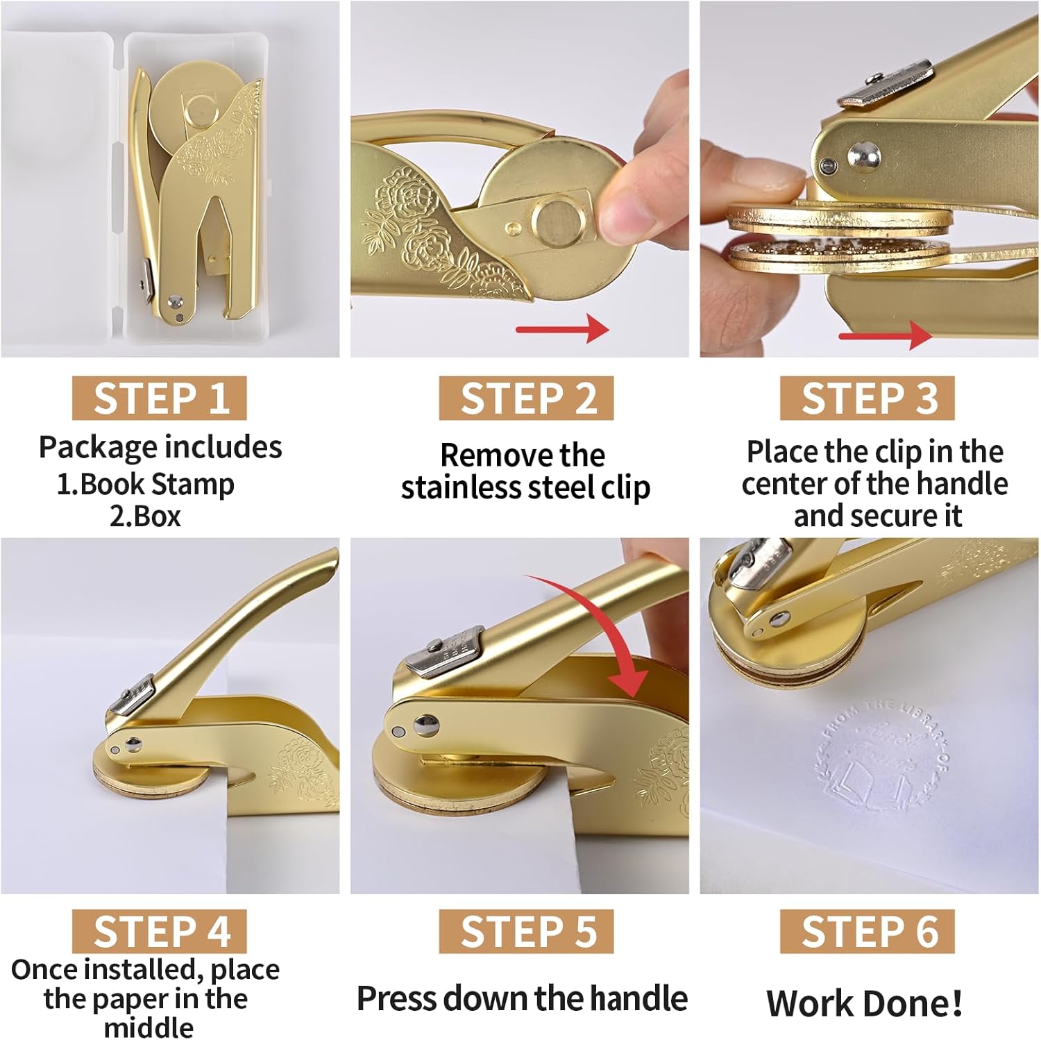 Custom Book Embosser, Personalized Embosser Stamp, Personal Library Embosser Create Unique Name Logo Design, Floral Book Stamp Seal for Wedding Business Envelope, Teacher Book Lover Gift