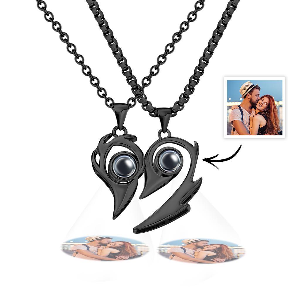 2 Pcs Personalized Picture Inside Projection Necklace Custom Memorial Photo Projected Pendant Jewelry Gift for Couple Men Women for Her