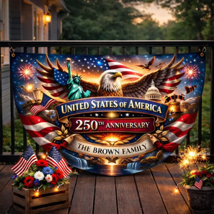 Personalized 250th Anniversary Semicircle Fence Flag Custom Family Name Patriotic Banner USA 1776 2026 Outdoor Independence Day Decor