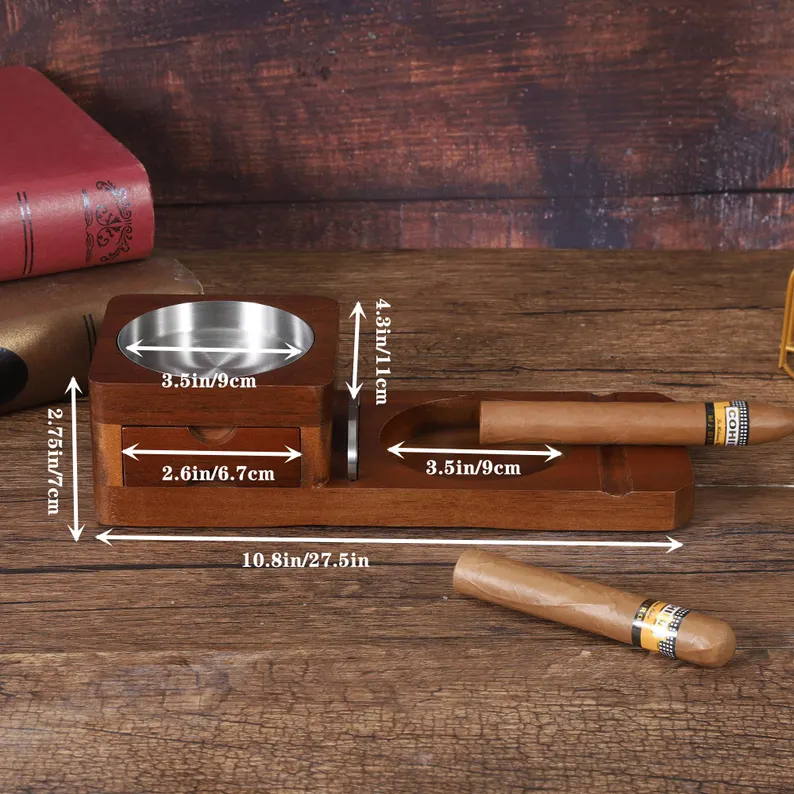 [Copy]Personalized Whiskey & Cigar Tray Glass Holder Ashtray Whiskey, 2 in 1 Wooden Cigar Ashtray With Whiskey Glass Holder, Great Gifts for Men