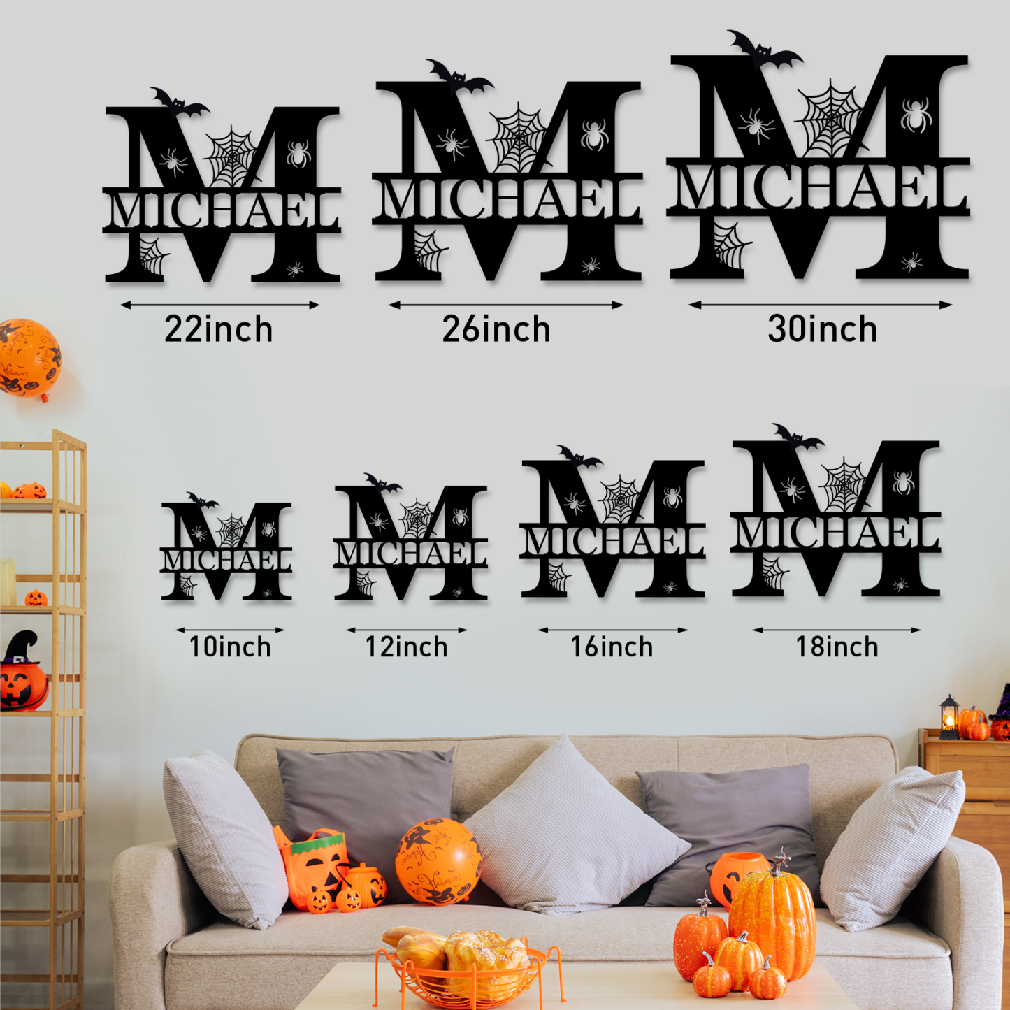 Personalized Halloween Split Monogram Custom Halloween Alphabet Letters Halloween Family Name Sign Spooky Last Name Letter Monogram Custom Metal Fall Autumn Home Decor