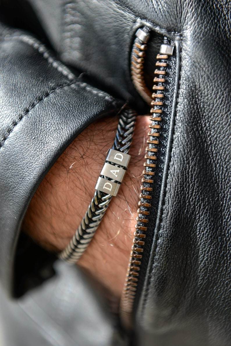 Father Gift, Custom Silver Bracelet For Dad With Kids Name, Personaliz