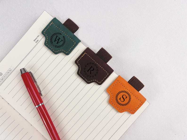 Personalized Engraved Leather Magnetic Bookmark with Pen Holder, Custom Teachers Gifts