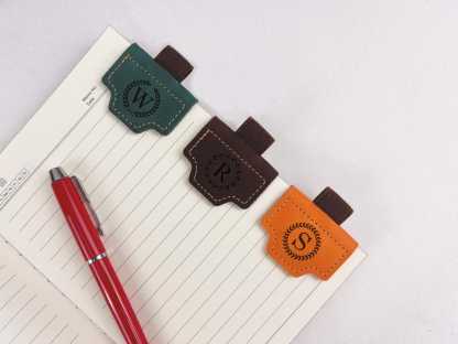 Personalized Engraved Leather Magnetic Bookmark with Pen Holder, Custom Teachers Gifts
