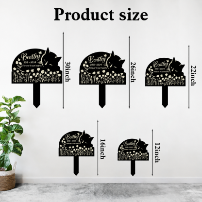 Sleeping Cat Grave Markers Outdoor, Weatherproof Metal Pet Headstone with Name & Date, Outdoor Grave Marker for Cats – Variety of Sizes & Finishes