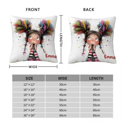 Personalized Cute Cartoon Quirky Girl Throw Pillow with Name Home Decor Birthday Gift for Girls