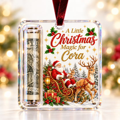 Custom Name Christmas Money Holder Acrylic Ornament, Personalized Xmas Tree Hanging Keepsake Holiday Gift for Family Kids