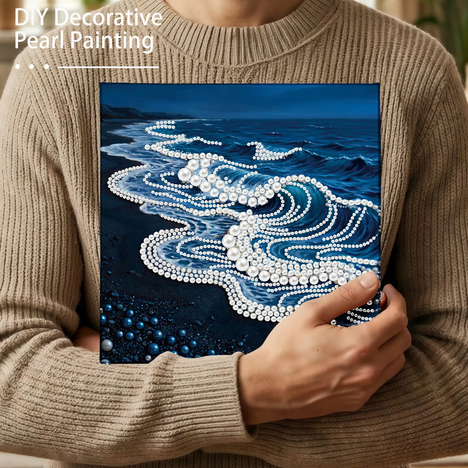Framed Waves-Pearls Painting Kit DIY Diamond Painting Pearl Dot Crafts 