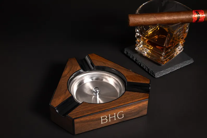 Personalized Engraved Cigar Ashtray - Custom Wood Ashtray, Unique Gift for Him