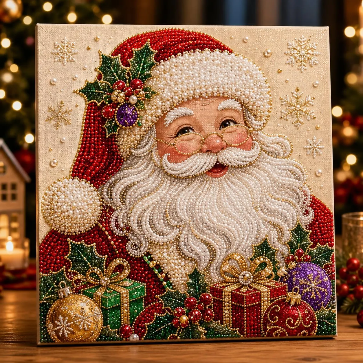 Framed Santa Claus - Pearls Painting Kit DIY Diamond Painting Pearl Dot Crafts 