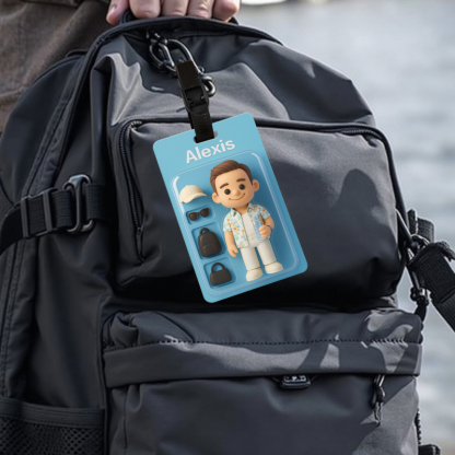 Custom 3D Effect Cartoon Fully Body Character Traveling Luggage Tag with Name and Photo 2D Printing Travel Accessory Birthday Gift for Travel Lover