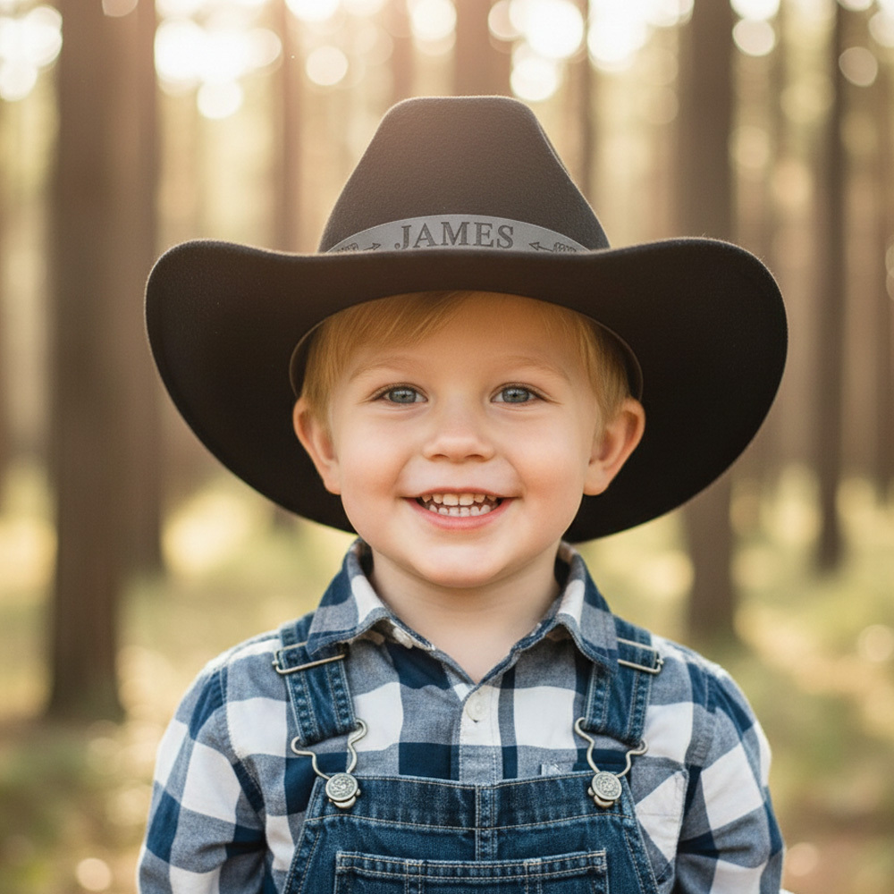Personalized Cowboy Hat for Toddler Boys Girls, Western Hat for Kids Men Women, Custom Leather Patch Baby Cowgirl Hat