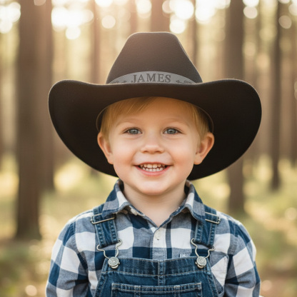 Personalized Cowboy Hat for Toddler Boys Girls, Western Hat for Kids Men Women, Custom Leather Patch Baby Cowgirl Hat