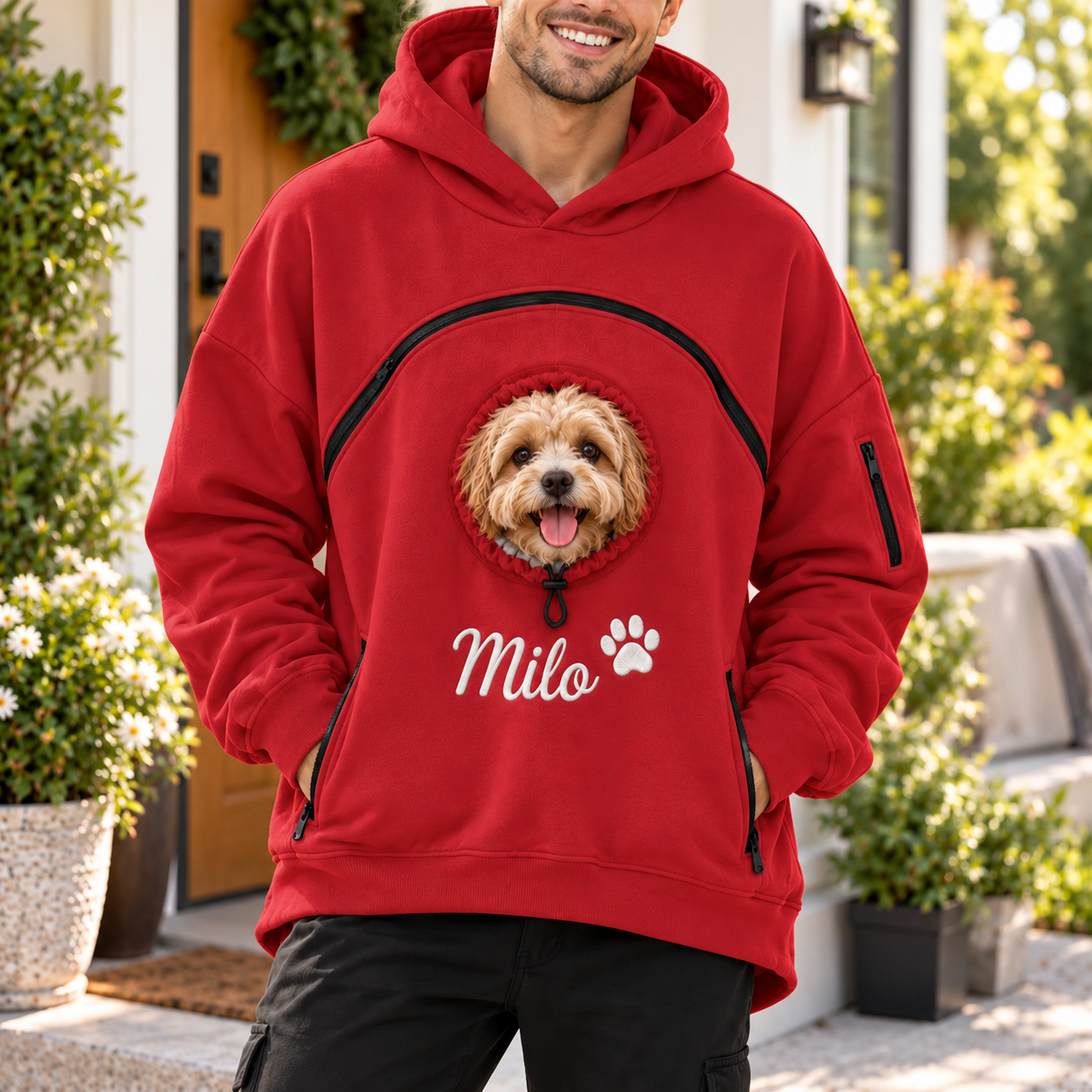 Custom Dog Pouch Sweatshirt For Pet | Personalized Embroidered Name Pet Carrying Unisex Hoodie Small Pet Owner Christmas Gift