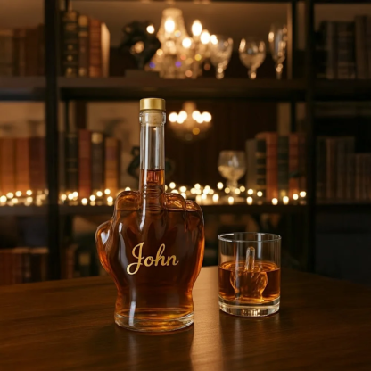 Custom Middle Finger Whiskey Decanter, Personalized Hand-Shaped Glass Bottle, Funny Novelty Gift for Men or Friends, Unique Gag Liquor Bottle
