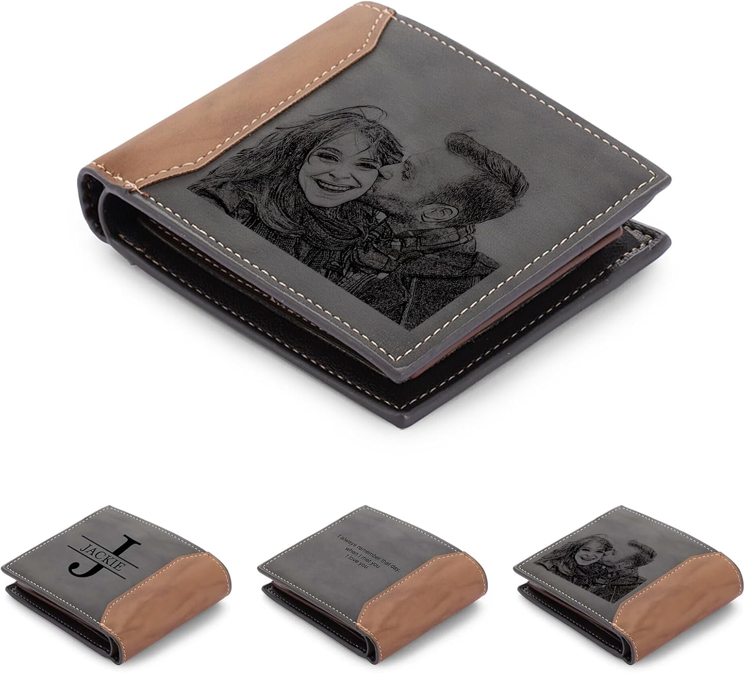 Custom Wallets for Men, Personalized Photo Wallets for Fathers Day, Personalized Gifts Engraved Wallets for Boyfriend Husband Dad Men Him