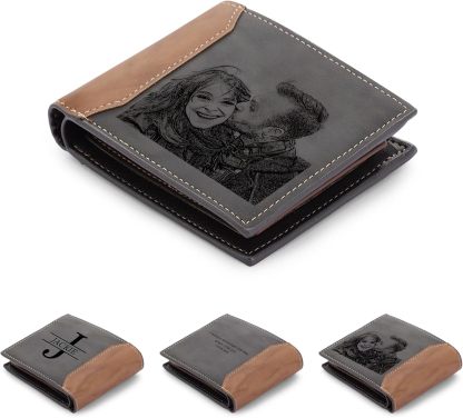 Custom Wallets for Men, Personalized Photo Wallets for Fathers Day, Personalized Gifts Engraved Wallets for Boyfriend Husband Dad Men Him