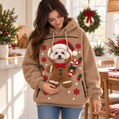 Christmas Pet Carrier Hoodie, Santa Dog Holder Sweatshirt, Puppy Pouch Pocket, Holiday Animal Gift Festival Apparel
