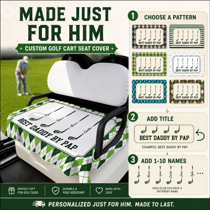 Personalized Golf Club Golf Cart Seat Cover with 1-10 Names and Title Golf Course Accessories Father's Day Birthday Gift for Father Golf Lover
