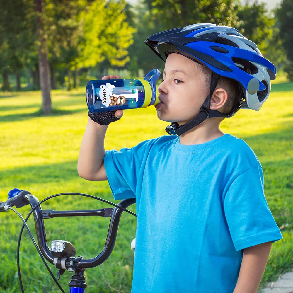 Personalized Adorable Forest Animal 16 oz Kid Water Bottle with Name and Silicone Straw Birthday Back to School Gift for Boys Girls