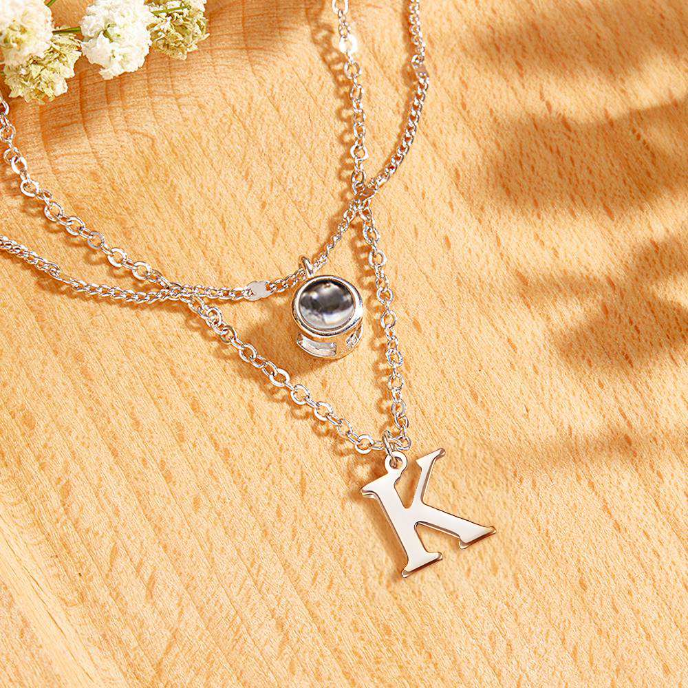 Layered Custom Necklace Personalized Letter Photo Projection Necklace Anniversary Gifts