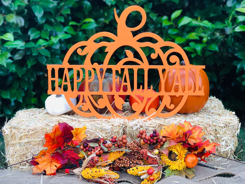 Happy Fall Yall Pumpkin Metal Sign, Fall Door Hanger, Fall Wreath, Fall Decor, Metal Signs, Home Decor, Gift Ideas, Holiday