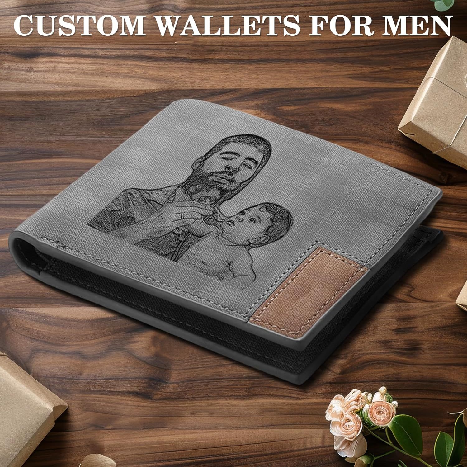 Custom Wallets for Men, Personalized Photo Wallets for Fathers Day, Personalized Gifts Engraved Wallets for Boyfriend Husband Dad Men Him