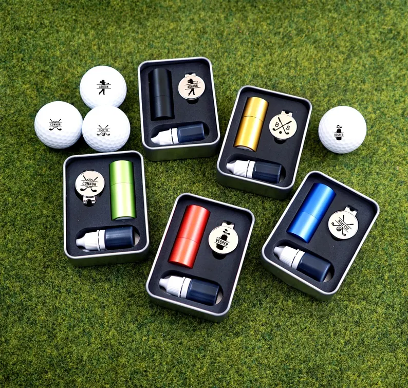 Custom Golf Ball Stamp Box with Hat Clip Set, Personalized Golf Stamps, Gift for Golfer, Golf Ball Marker, Golf Accessories, Gifts For Men