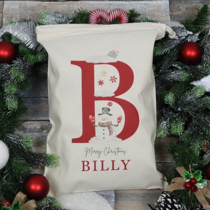 Personalized Christmas Santa Sack with Name & Initial, Custom Santa Gift Bag with Santa Claus Design, Holiday Present Sack