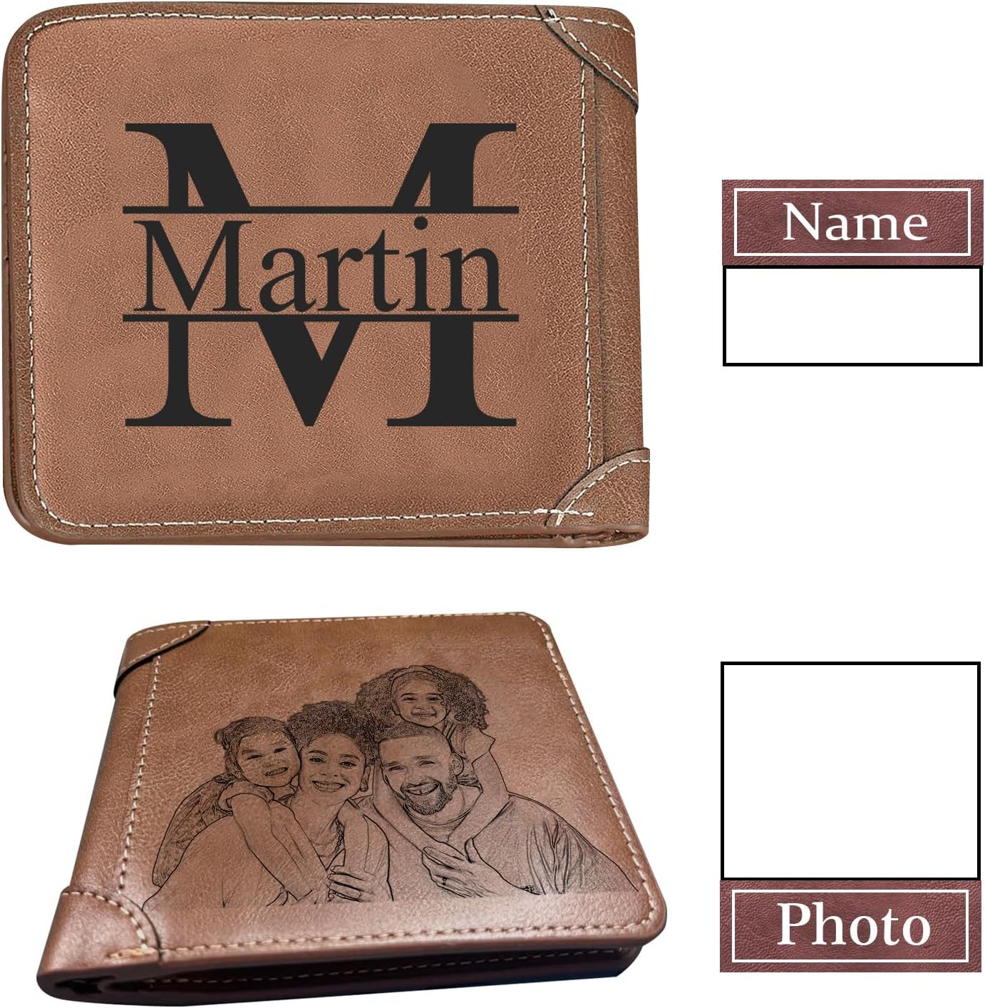 Personalized Photo Wallets for Men, Custom Name Mens Wallets for Him Boyfriend Husband Dad Men, Personalized Gifts Engraved Photo Name Text Wallets for Birthday Anniversary