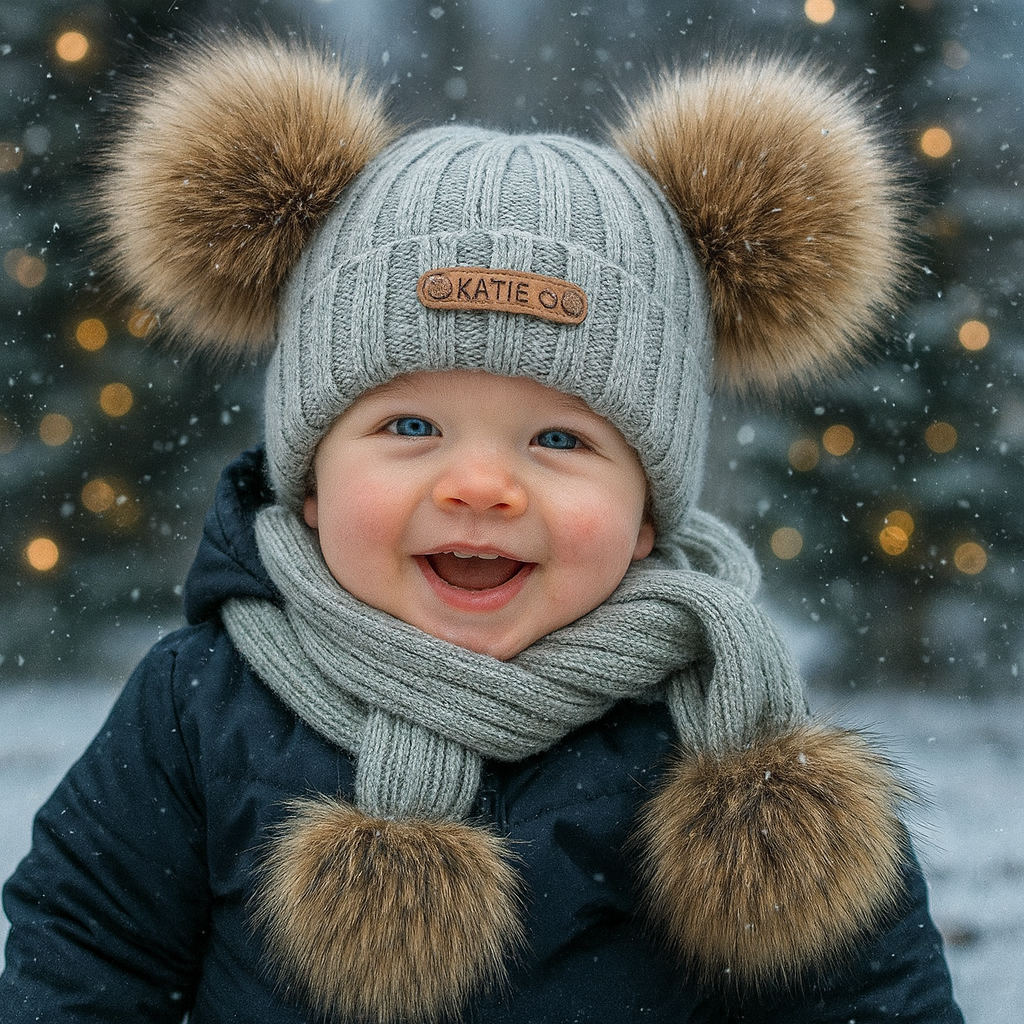 Baby First Christmas Gift Personalized Name Pom Pom Hat Personalized Baby Beanie,Newborn Baby Beanie Hat Toddler Hat Kids Engraved Name Winter Hat
