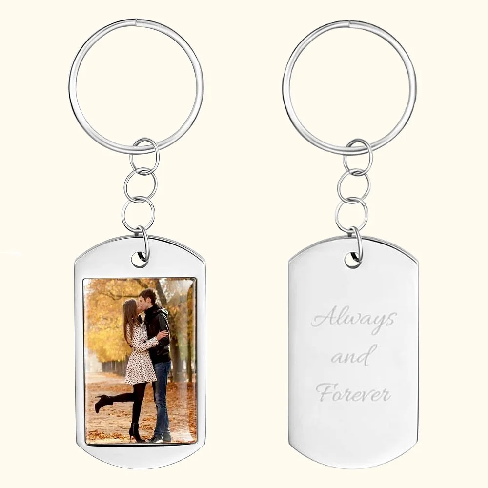 Personalized Photo Keychain Necklace with Engraved Text Birthday Anniversary Gift for Family Friend