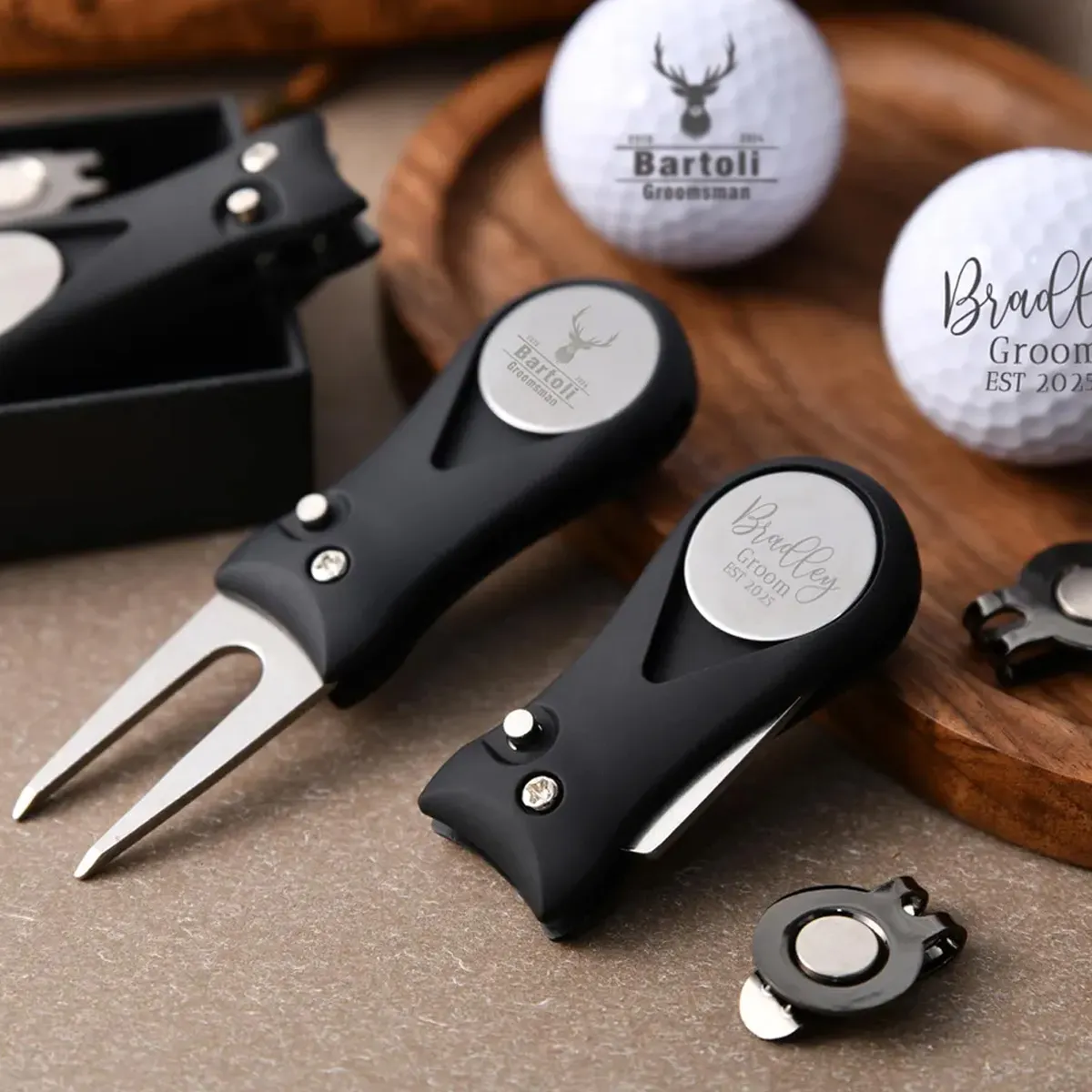 Personalized Retractable Golf Divot Tool with Custom Ball Marker for Golfers & Groomsmen