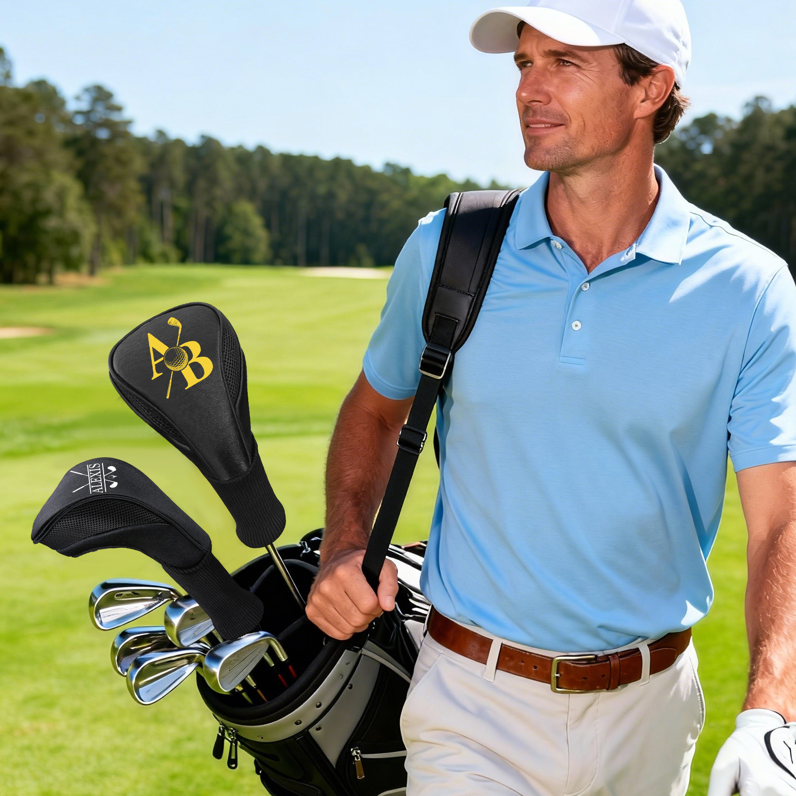 Personalized Golf Club Cover, Custom Golf Head Covers for Driver Fairway with Your Unique Design & Name, Ideal Golfing Gifts for Golfers Golf Lovers Dad Husband Father's Day, Golf Accessories